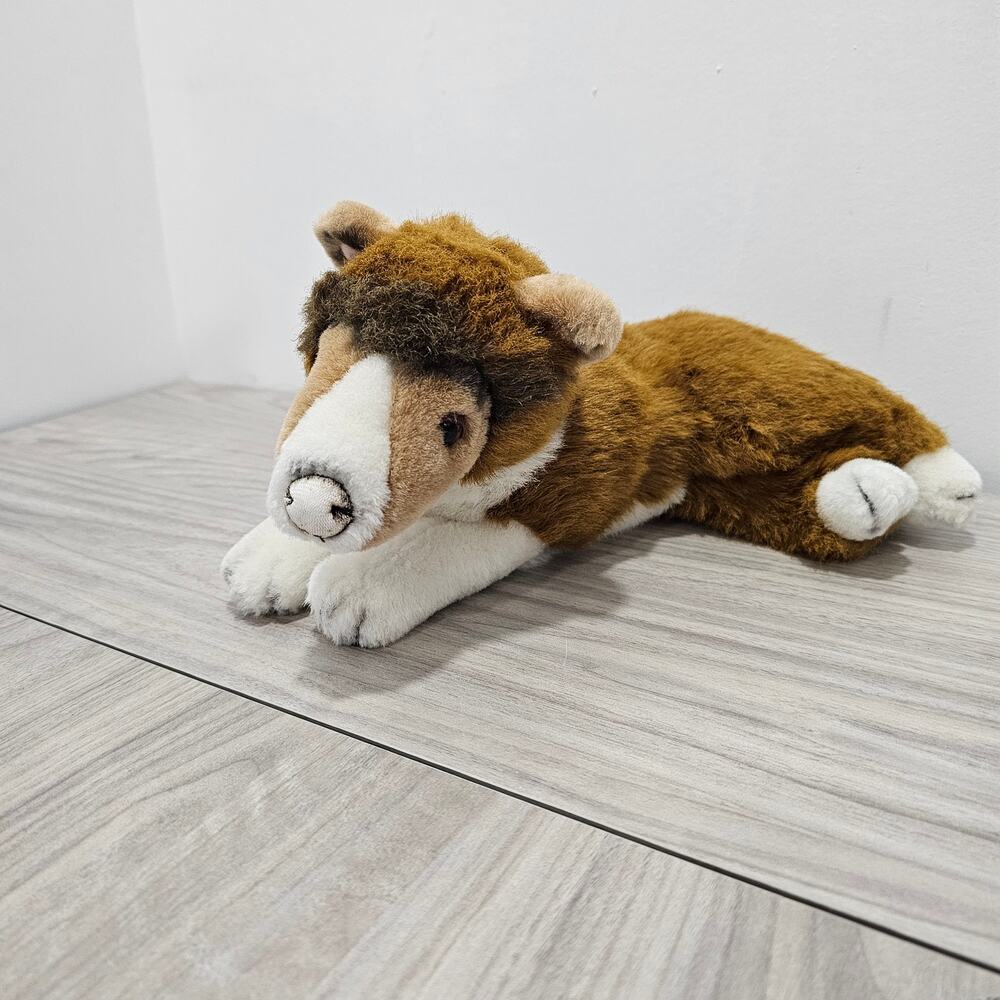 Kellytoy Vintage Border Collie Plush Puppy Dog Brown White PEELING NOSE Laying